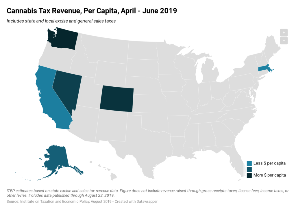 Cannabis Tax Revenue, Per Capita, April – June 2019